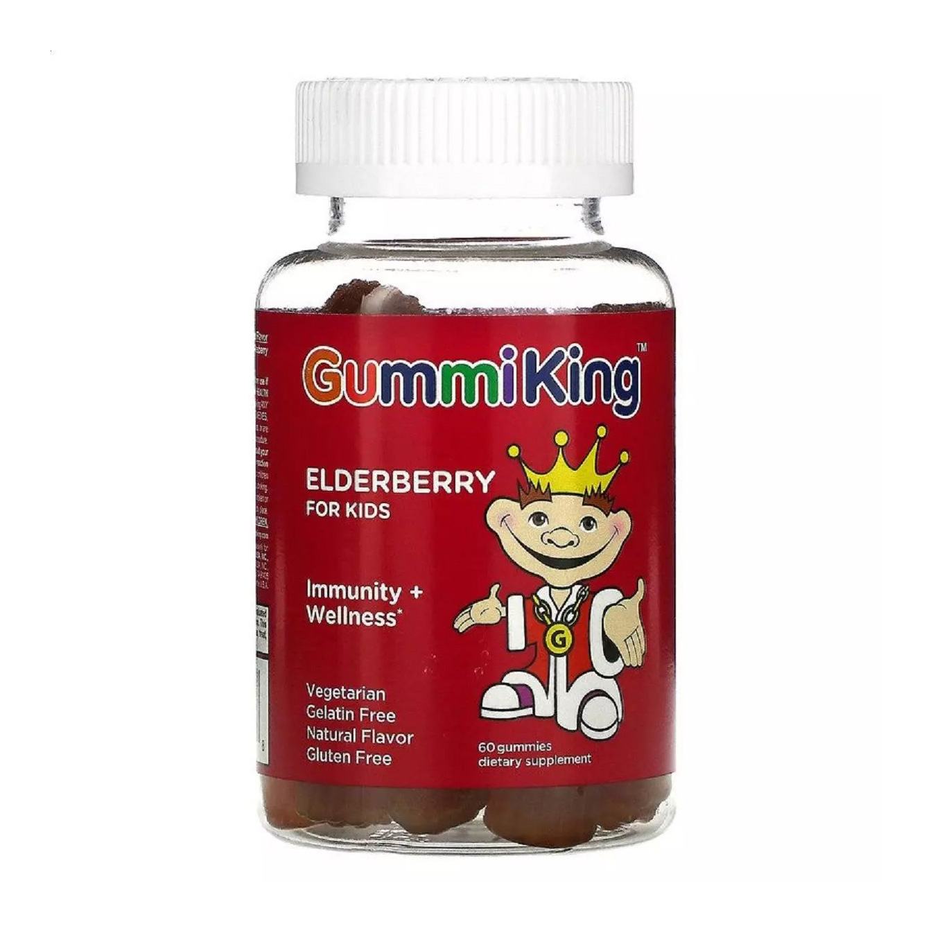 Бузина для дітей Gummi King Elderberry For Kids Міцний імунітет, зі смаком малини, 60 жувальних цукерок